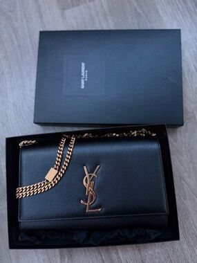 /SALE TRADE/ Saint Laurent Black Leather YSL Kate